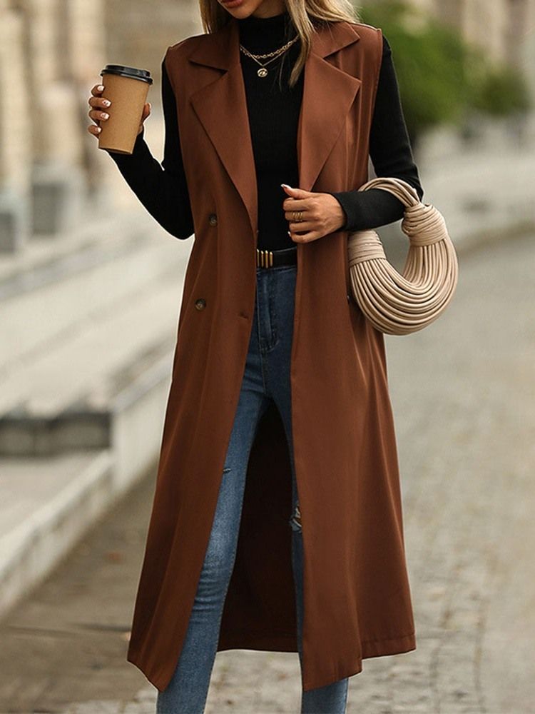 Hakk Lapel Button Double Breasted Western Fall Trench Coat