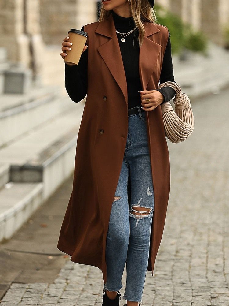 Hakk Lapel Button Double Breasted Western Fall Trench Coat