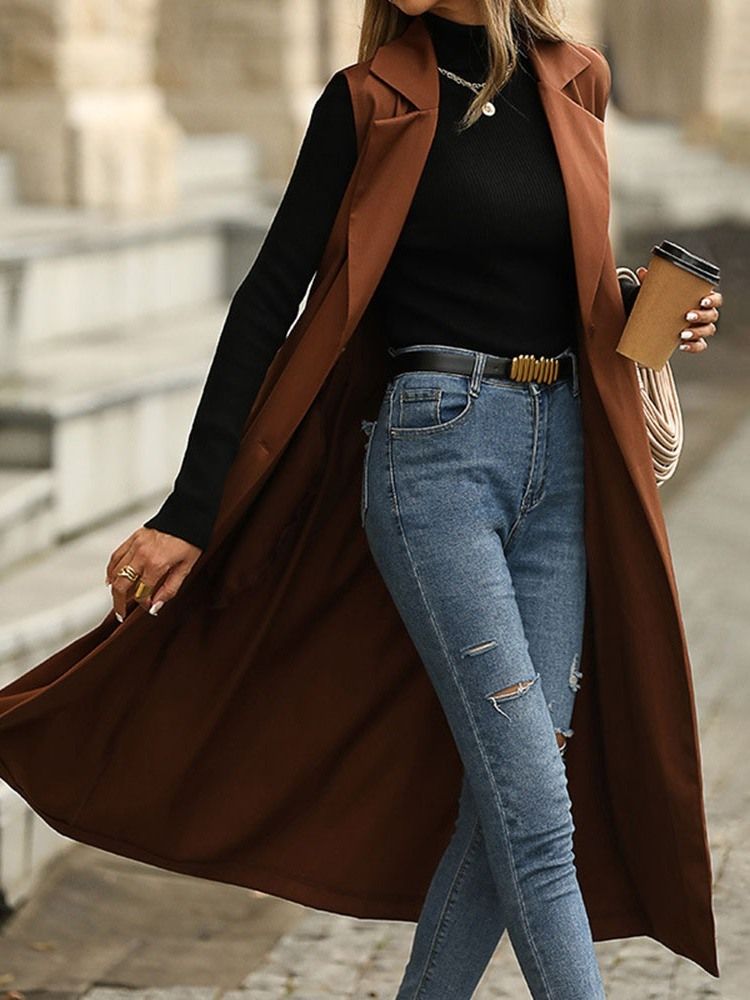 Hakk Lapel Button Double Breasted Western Fall Trench Coat