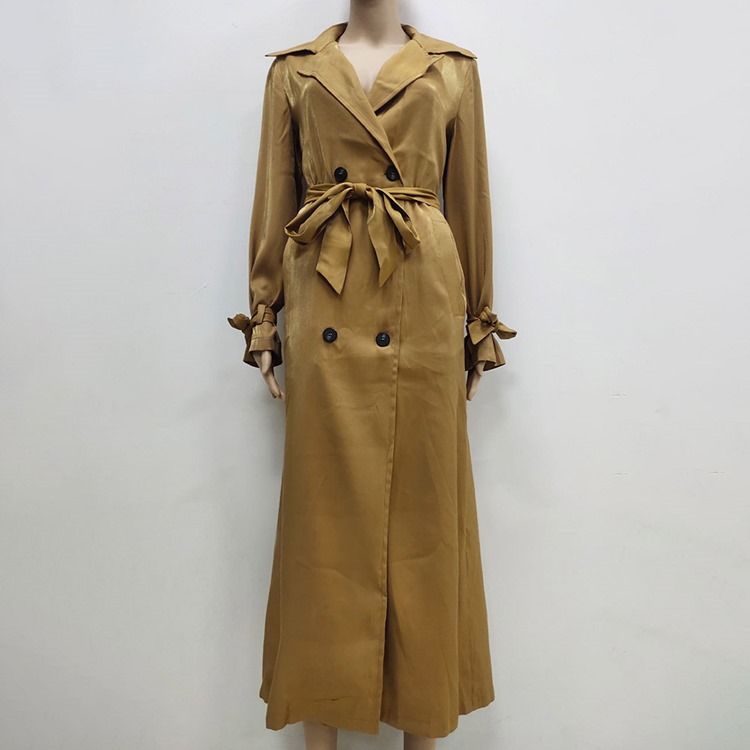 Lapel Double-Breasted Long Fall Western Trench Coat