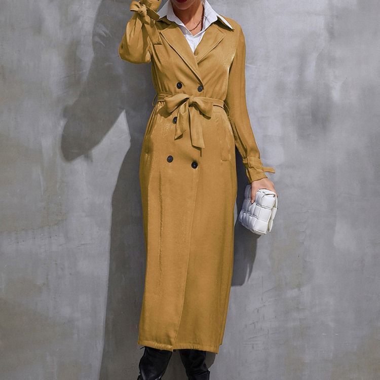 Lapel Double-Breasted Long Fall Western Trench Coat