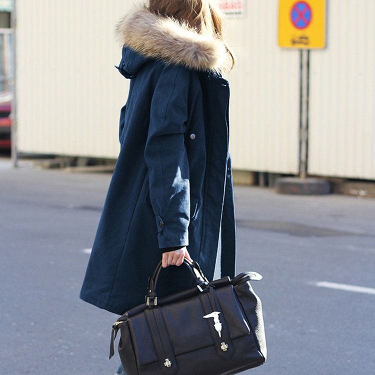 Mellomlang Glidelåslomme Langermet Løs Trenchcoat