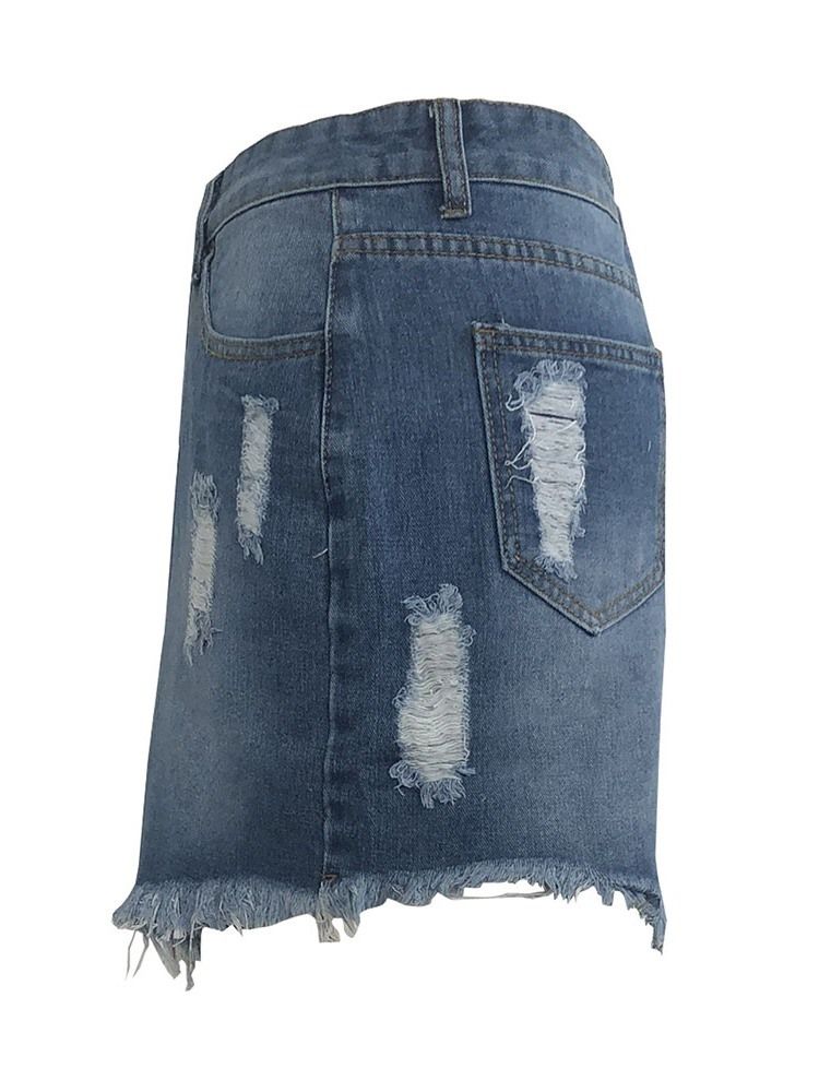 Asymmetrisk Denim Vanlig Kontor Dame Miniskjørt