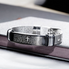 Cross Bible Titanium Stål Armbånd For Menn