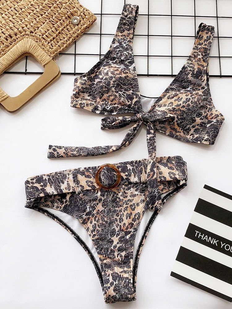 Color Block Leopard Print Bikini Set Badetøy