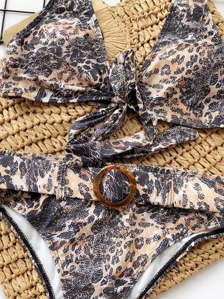 Color Block Leopard Print Bikini Set Badetøy