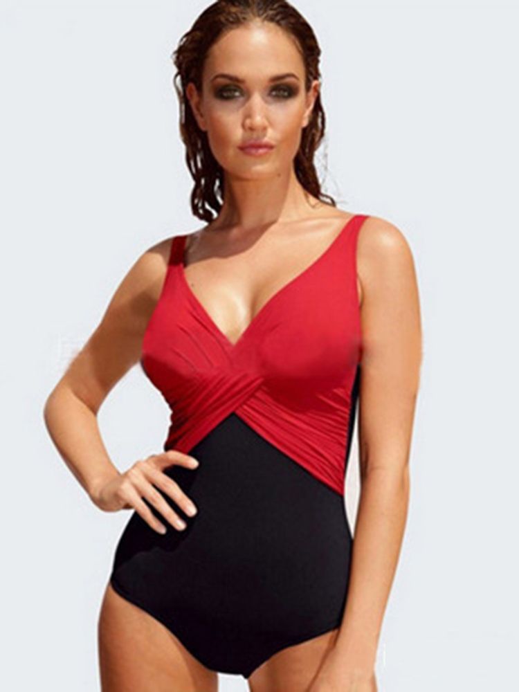 Elegant Colour Block Plissert Monokini