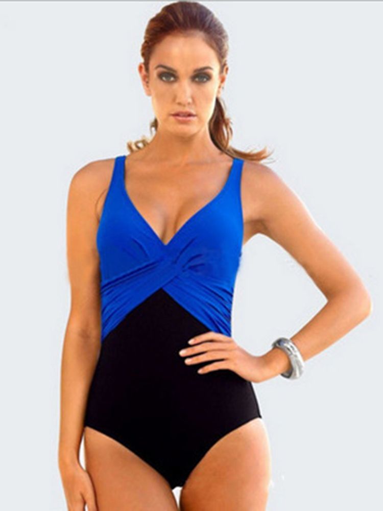 Elegant Colour Block Plissert Monokini