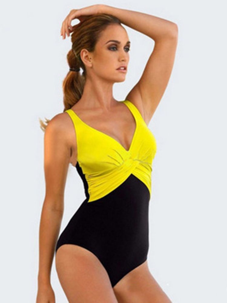 Elegant Colour Block Plissert Monokini