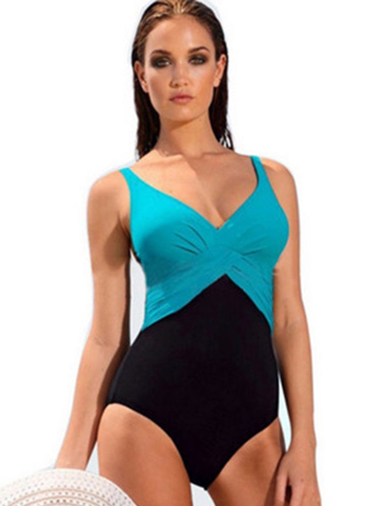 Elegant Colour Block Plissert Monokini