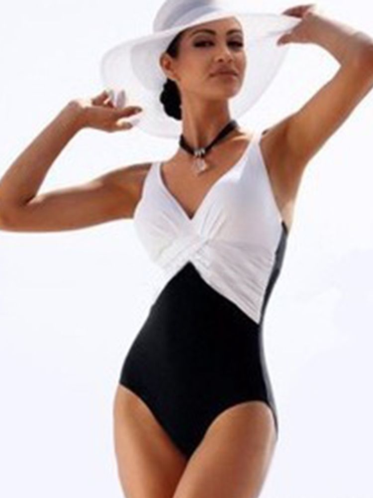 Elegant Colour Block Plissert Monokini