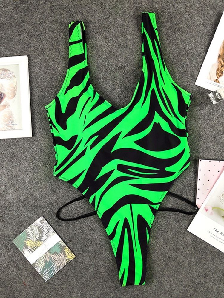 One Piece Print Color Block Badetøy Monokini