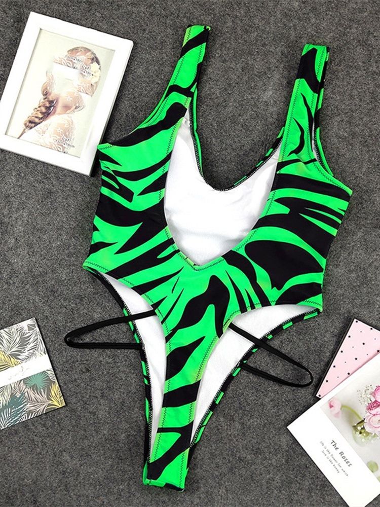 One Piece Print Color Block Badetøy Monokini