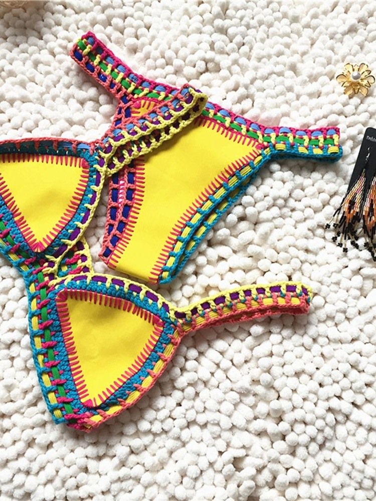 Patchwork Color Block Stretchy Sexy Bikini Sett