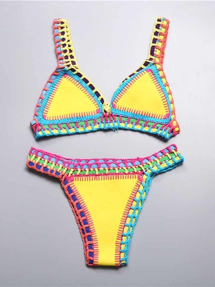 Patchwork Color Block Stretchy Sexy Bikini Sett