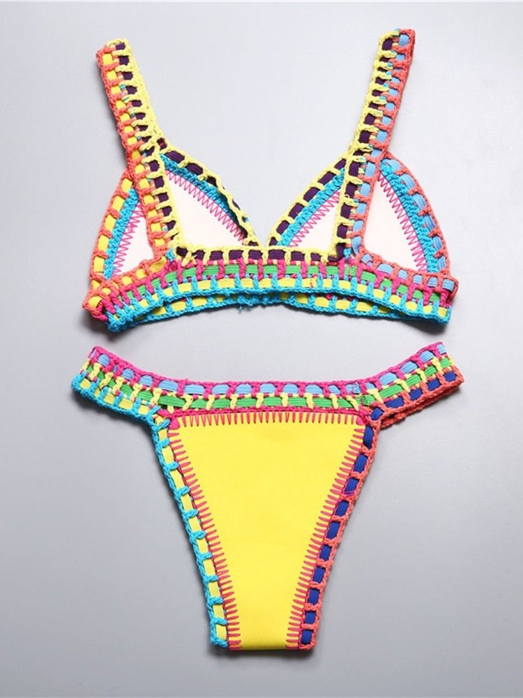 Patchwork Color Block Stretchy Sexy Bikini Sett