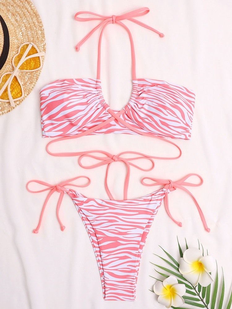 Sexy Lace-Up Zebra Stripe Badetøy Bikini