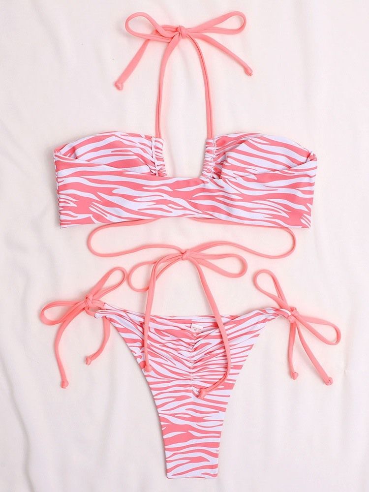 Sexy Lace-Up Zebra Stripe Badetøy Bikini