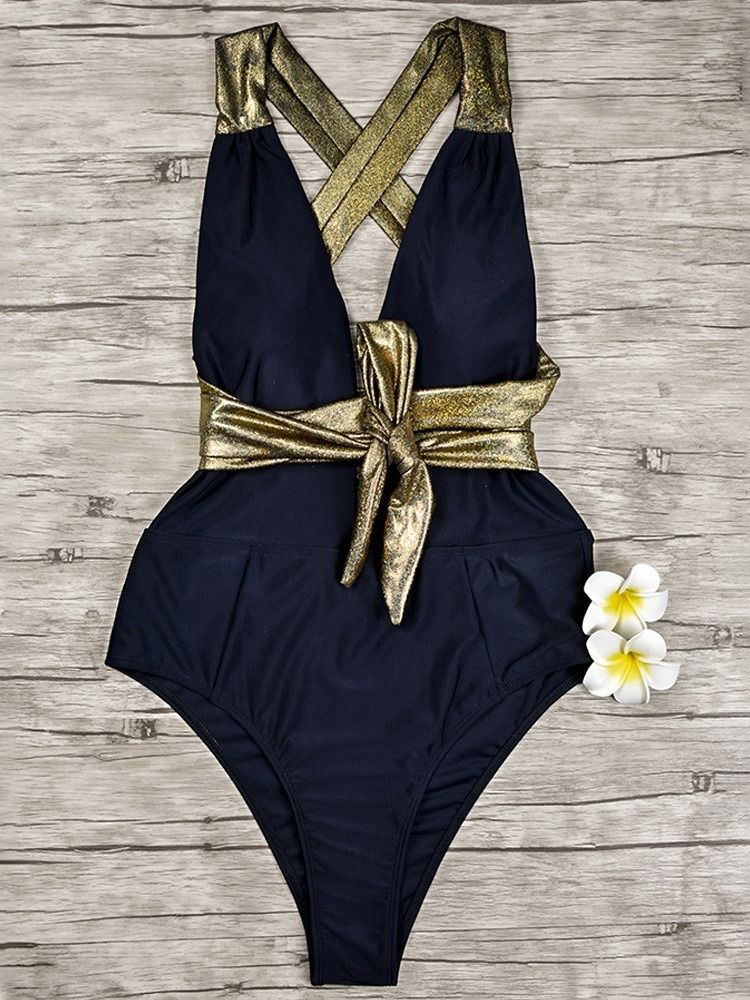 Tankini Set Patchwork One Piece Color Block Badetøy