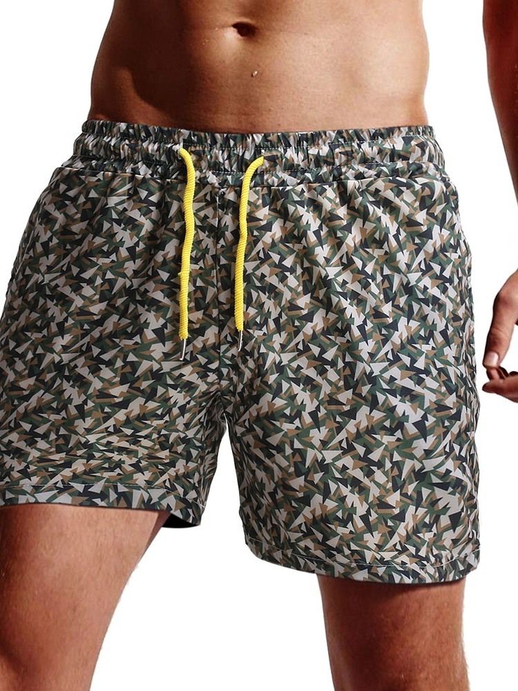 Camouflage Straight Lace-Up Beach Shorts For Menn