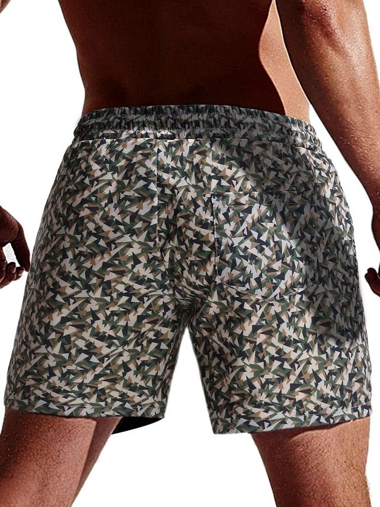 Camouflage Straight Lace-Up Beach Shorts For Menn