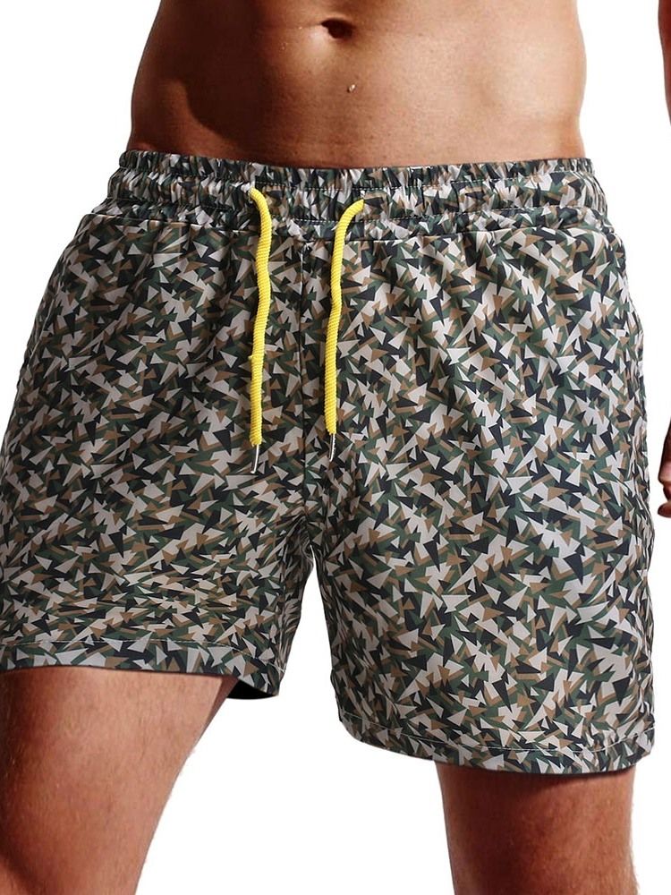 Camouflage Straight Lace-Up Beach Shorts For Menn