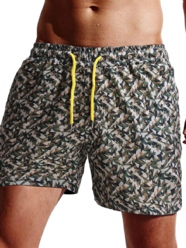 Camouflage Straight Lace-Up Beach Shorts For Menn