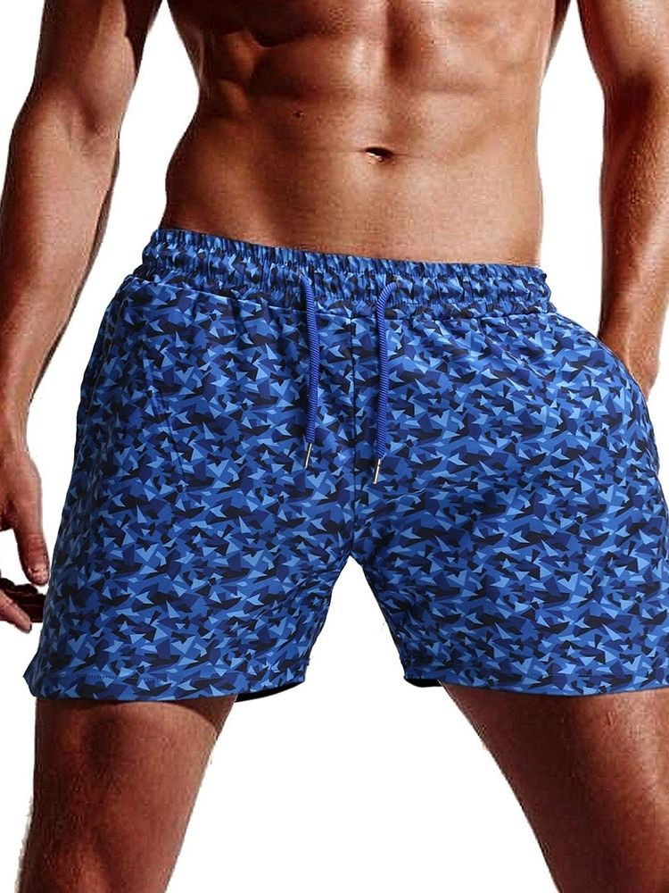 Straight Camouflage Strandshorts For Menn Med Snøring