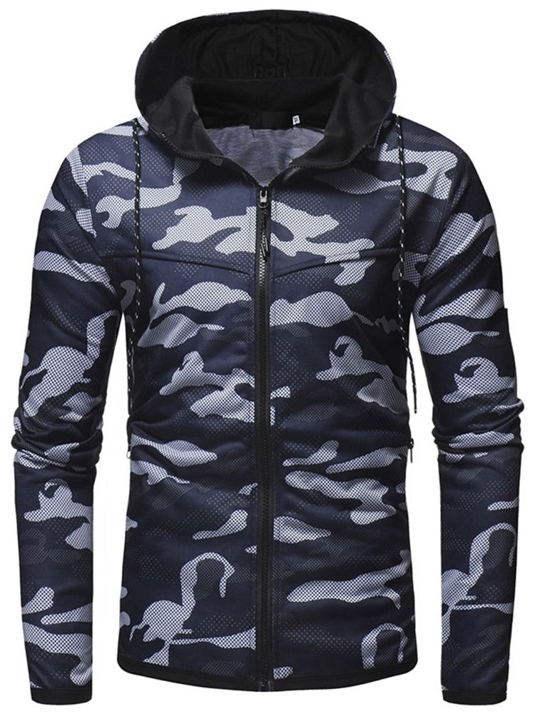 Camouflage Cardigan Hette Slim Hettegensere Med Snøring