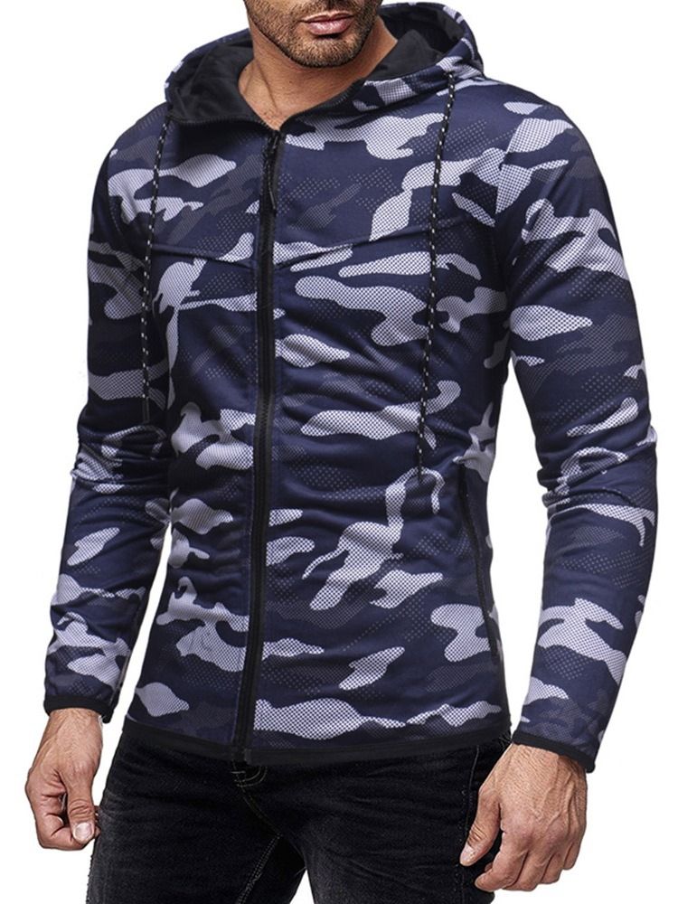 Camouflage Cardigan Hette Slim Hettegensere Med Snøring