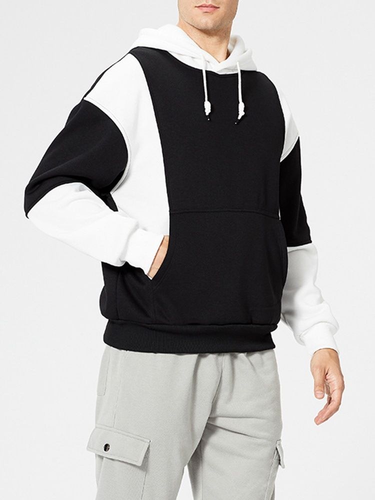 Color Block Pocket Pullover Hettegensere Med Hette Mote