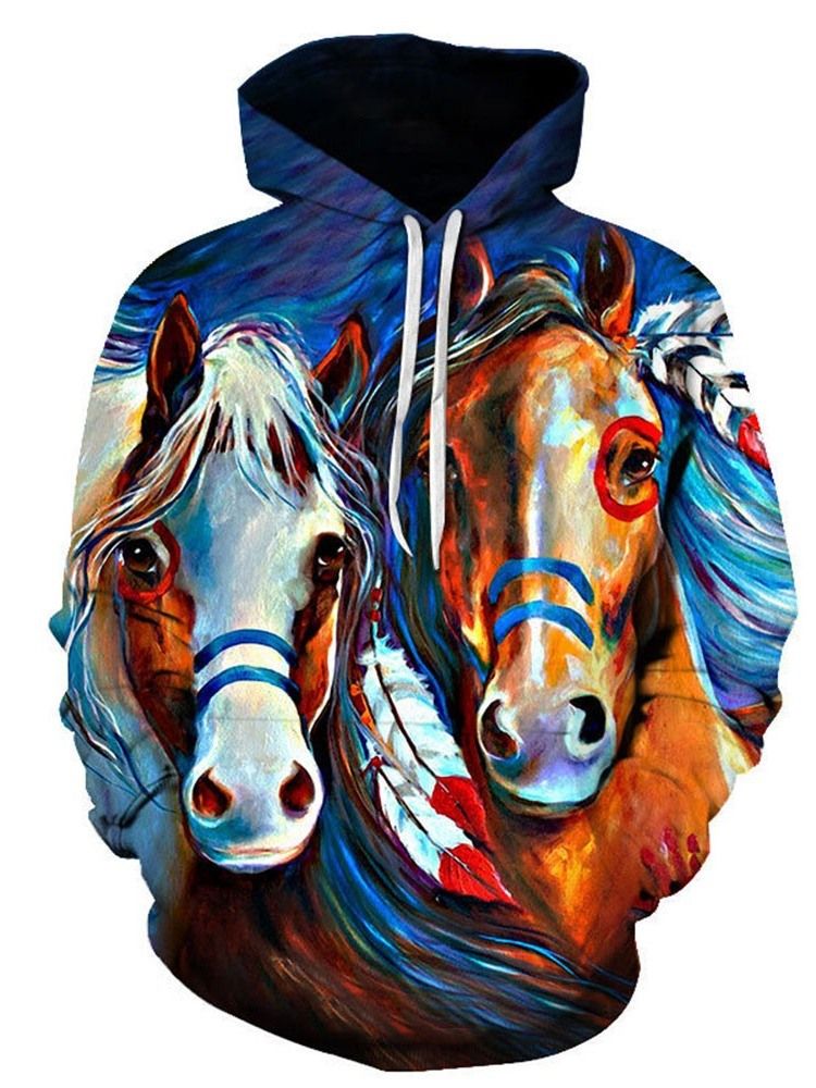 Print Animal Pullover Vinter-Hettegensere For Menn