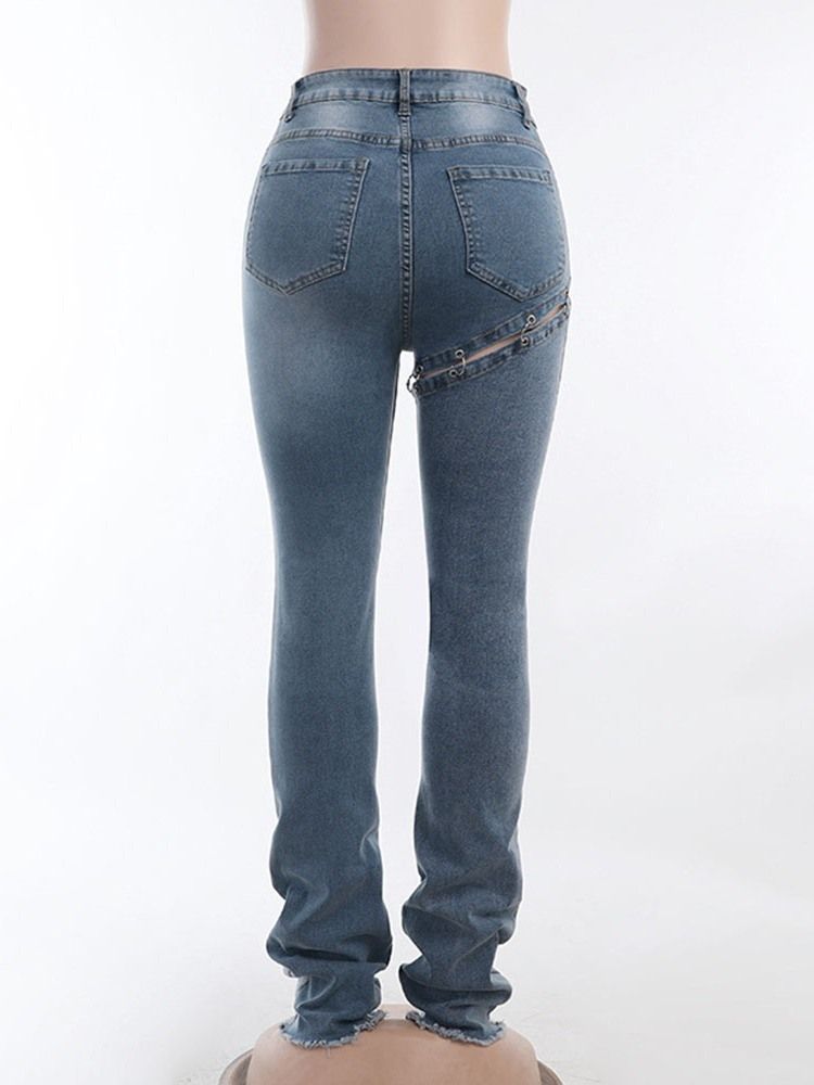 Asymmetriske Jeans Med Midt Midje Med Rett Glidelås