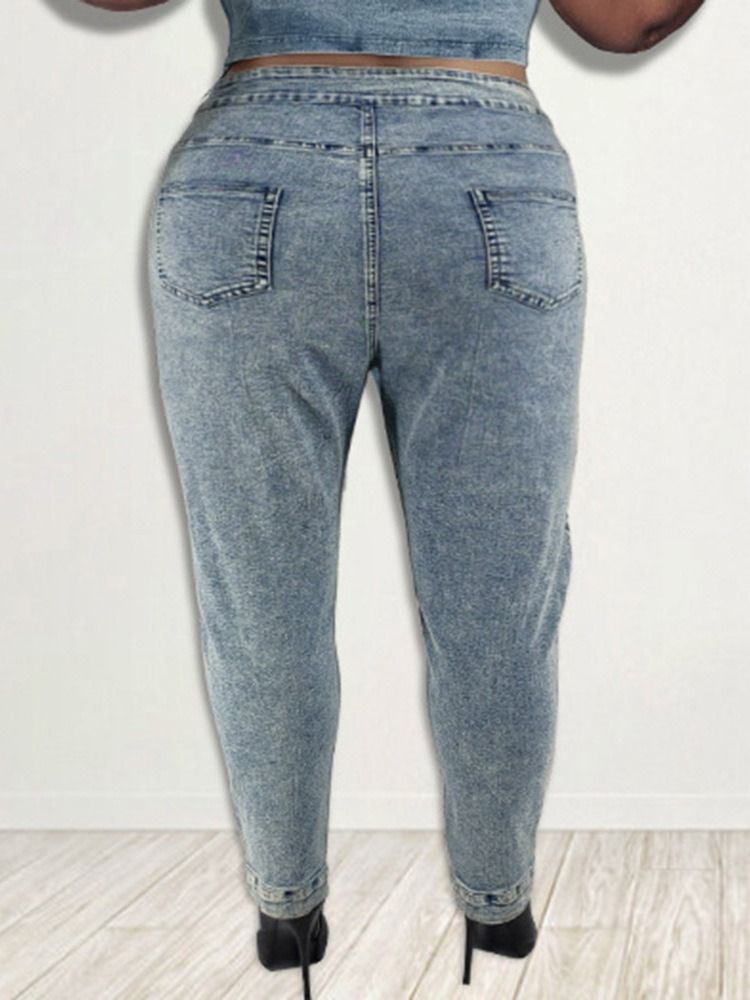 Blyantbukser Med Snøring Vanlig Glidelås Jeans Med Midt Midje