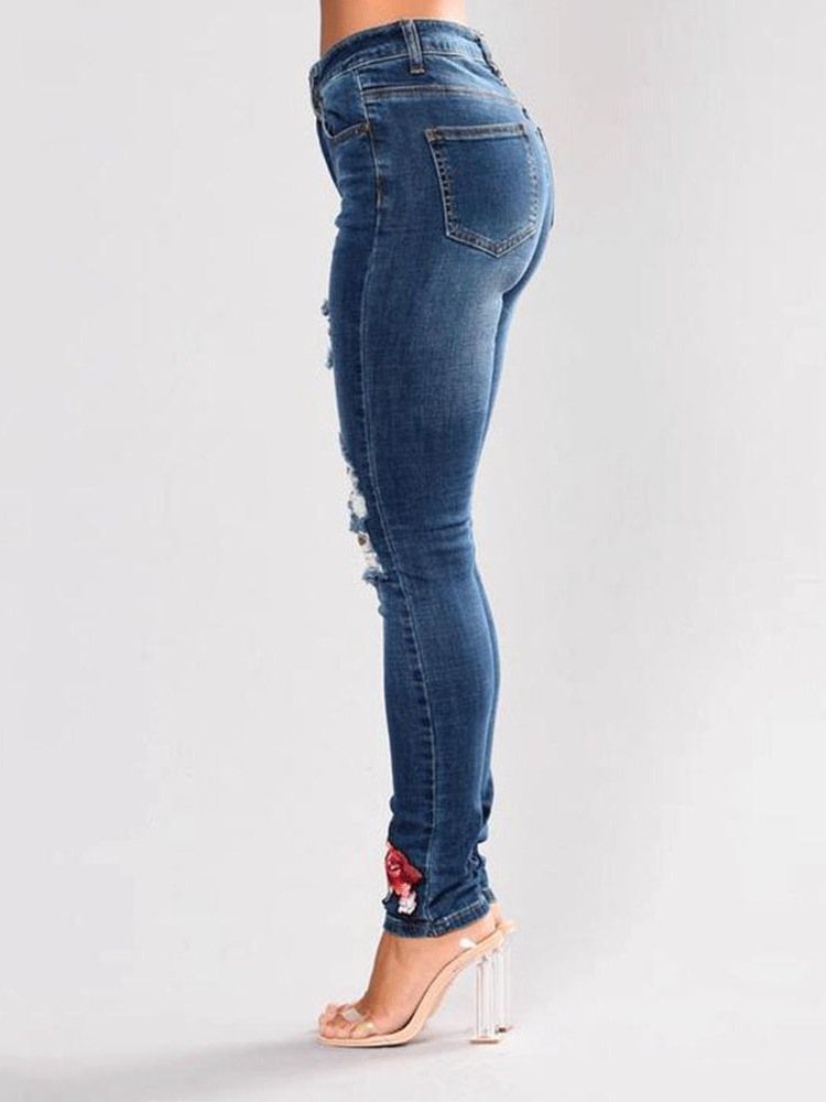 Broderi Floral Ripped Slim Mid-Waist Jeans