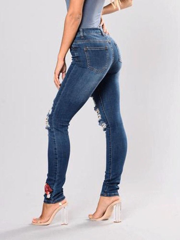 Broderi Floral Ripped Slim Mid-Waist Jeans