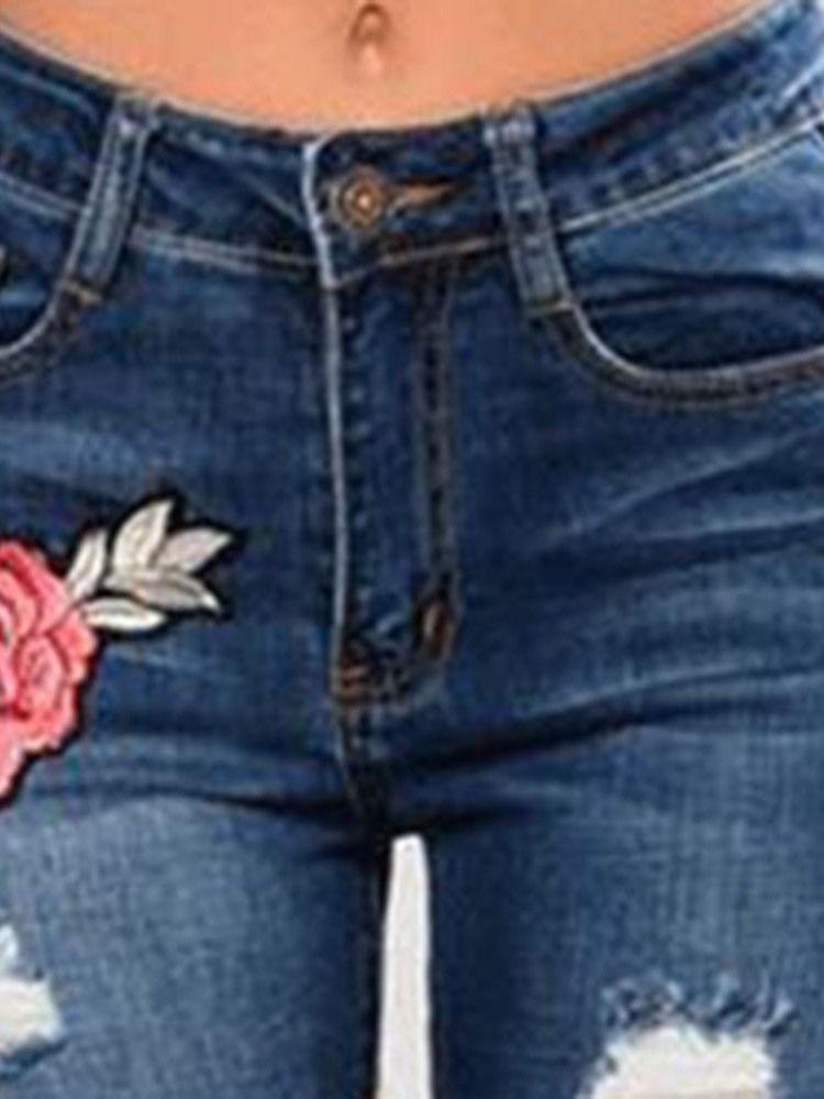 Broderi Floral Ripped Slim Mid-Waist Jeans