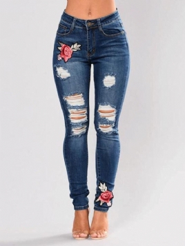 Broderi Floral Ripped Slim Mid-Waist Jeans