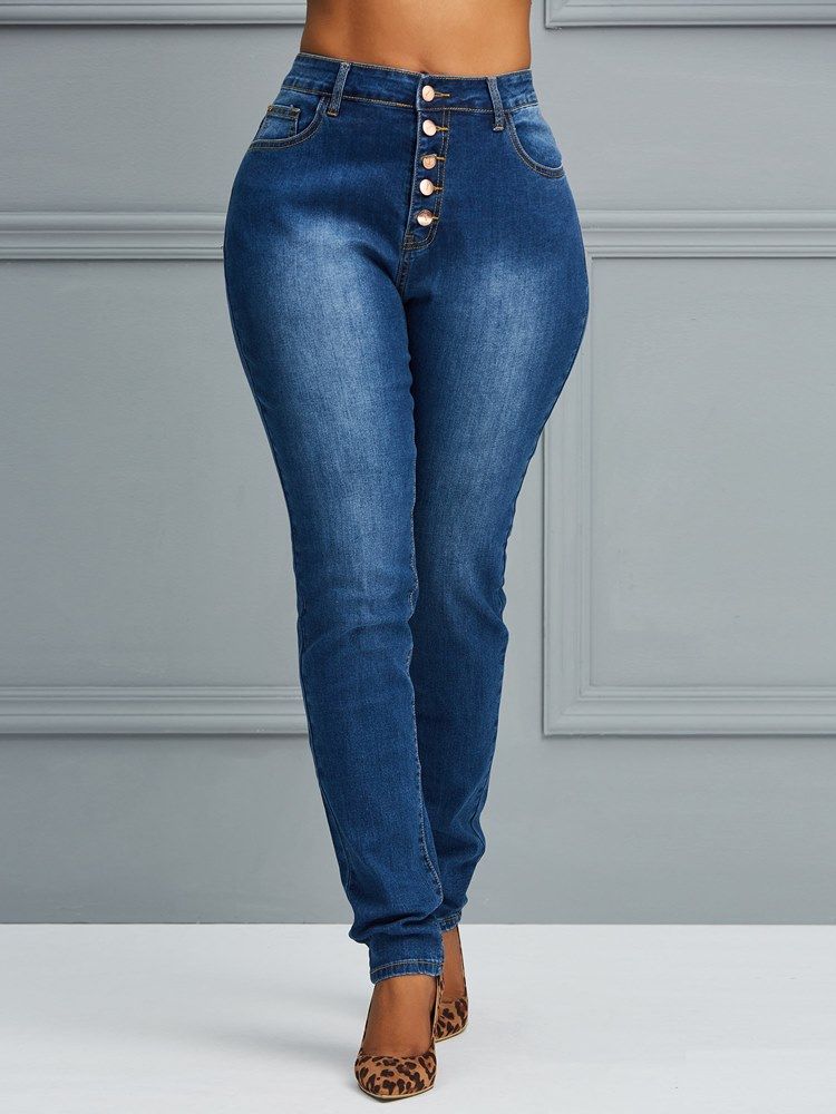 Button Skinny Plain Damejeans