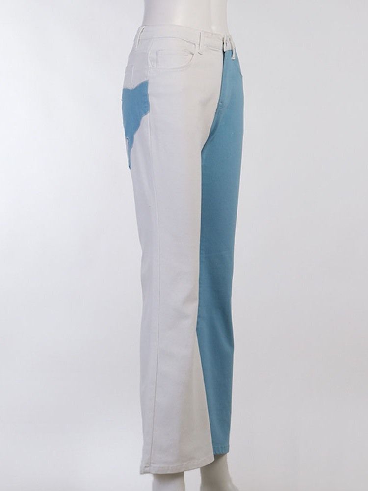 Color Block Bellbottoms Patchwork Slanke Jeans Med Høy Midje