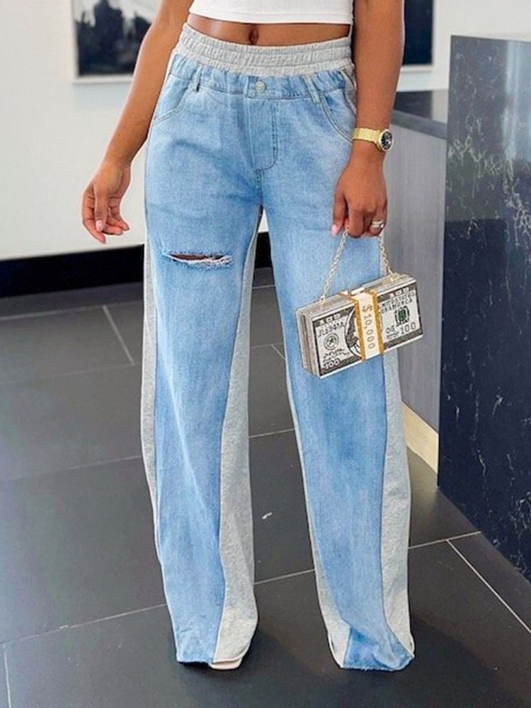 Color Block Pocket Dame Straight Loose Jeans