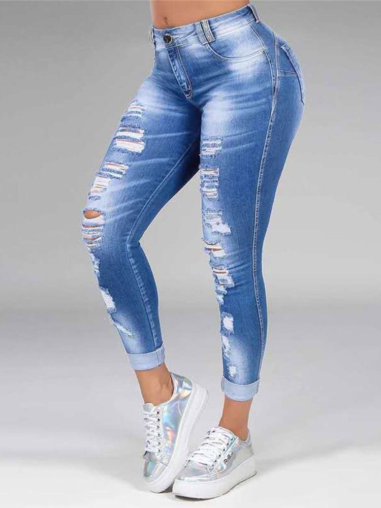 Hull Rett Vanlig Glidelås Mid Waist Damejeans