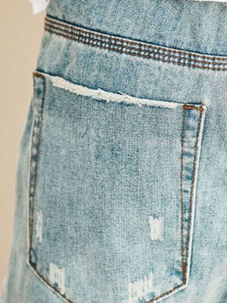 Lace-Up Vanlig Lomme Elastikk Jeans