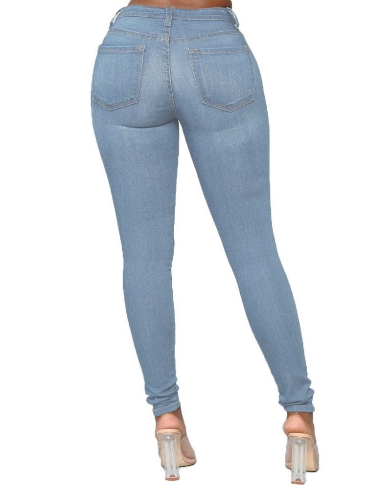 Pencil Bukser Knapp Vanlige Kvinners Slim Mid Waist Jeans