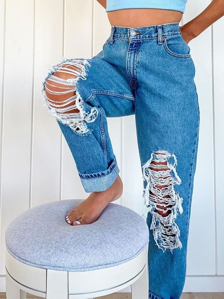 Rette Vaskbare Vanlige Jeans For Kvinner