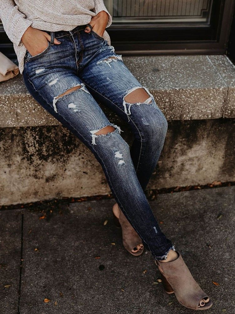 Skinny Denim Rippede Jeans For Kvinner