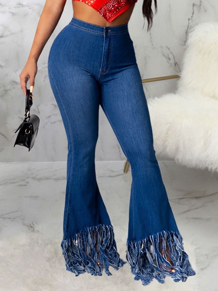 Tassel Bellbottoms Slim Jeans Med Vanlig Glidelås