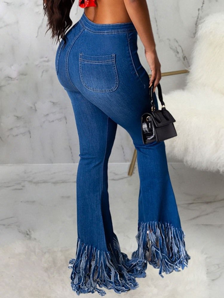 Tassel Bellbottoms Slim Jeans Med Vanlig Glidelås