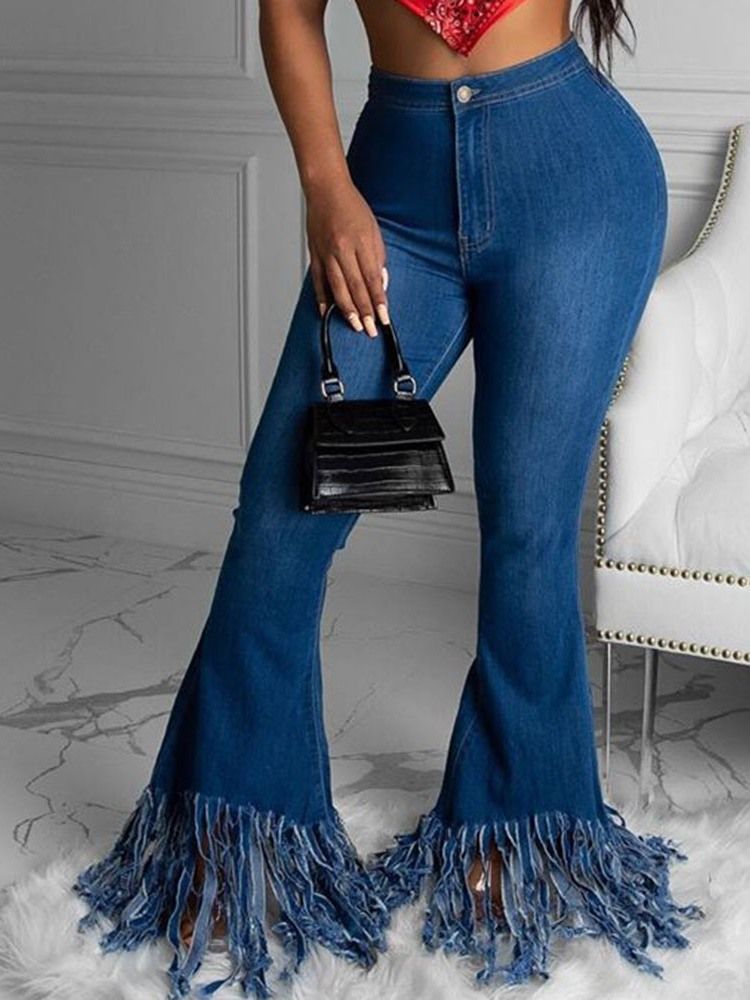 Tassel Bellbottoms Slim Jeans Med Vanlig Glidelås