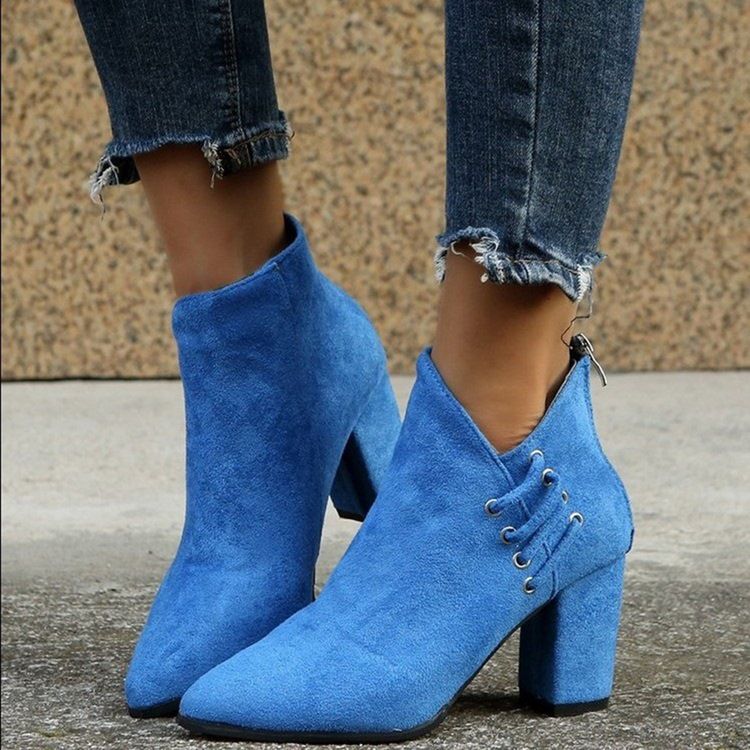 Chunky Heel Back Zip Vanlige Pu-Støvler